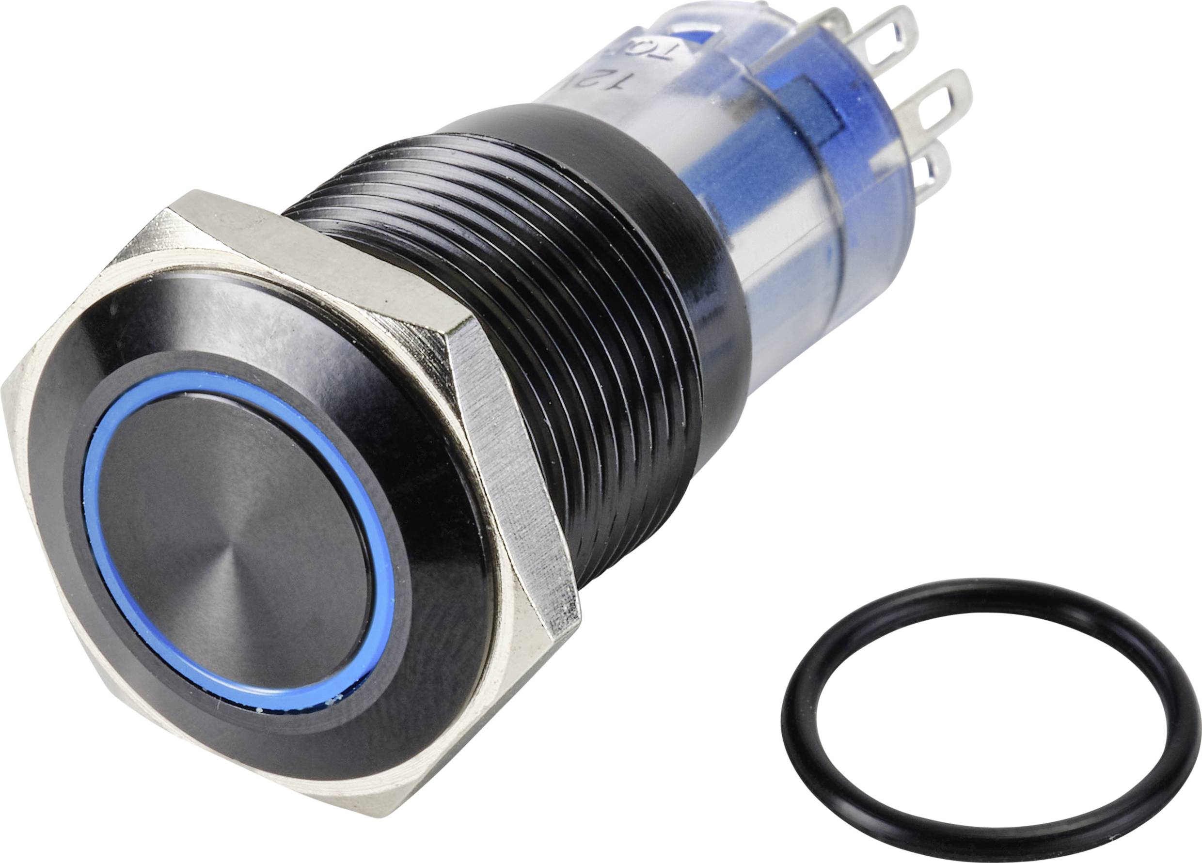 TRU COMPONENTS TC-9428212 LAS2GQH-22ZE/B/12V/A/P Bouton-poussoir 250 V 3 A 2 x Off/(On) à accrochage bleu IP65 1 pc(s)