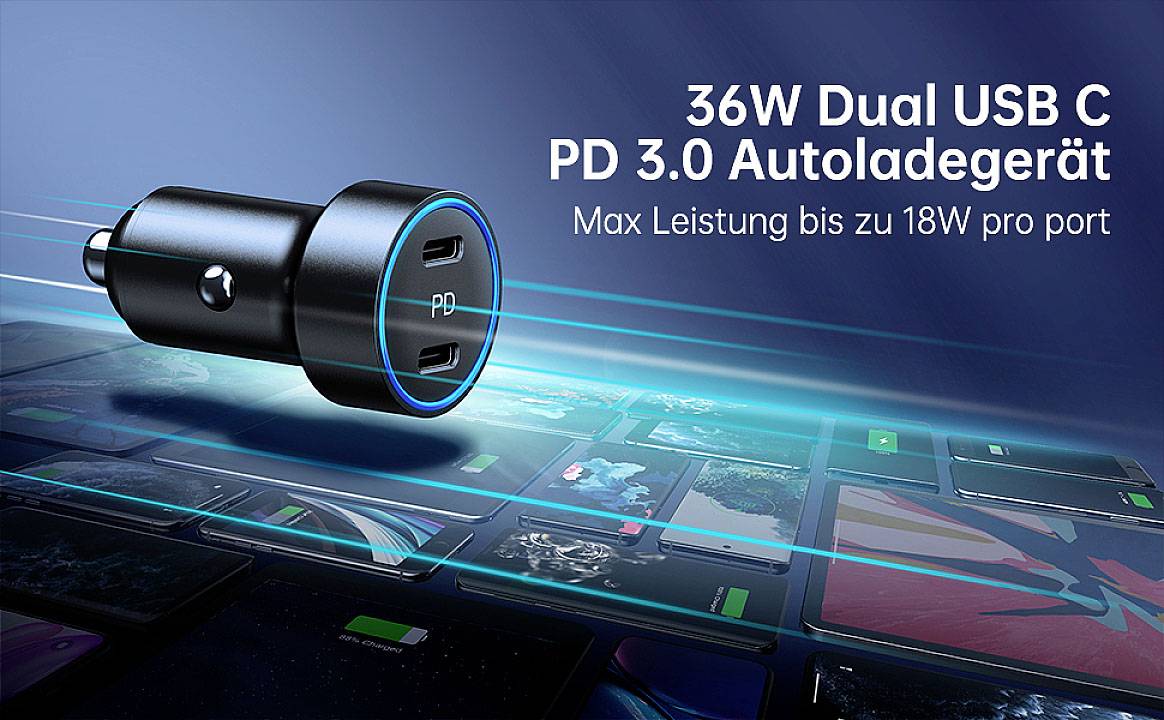 Choetech Chargeur de voiture USB-C 36 W