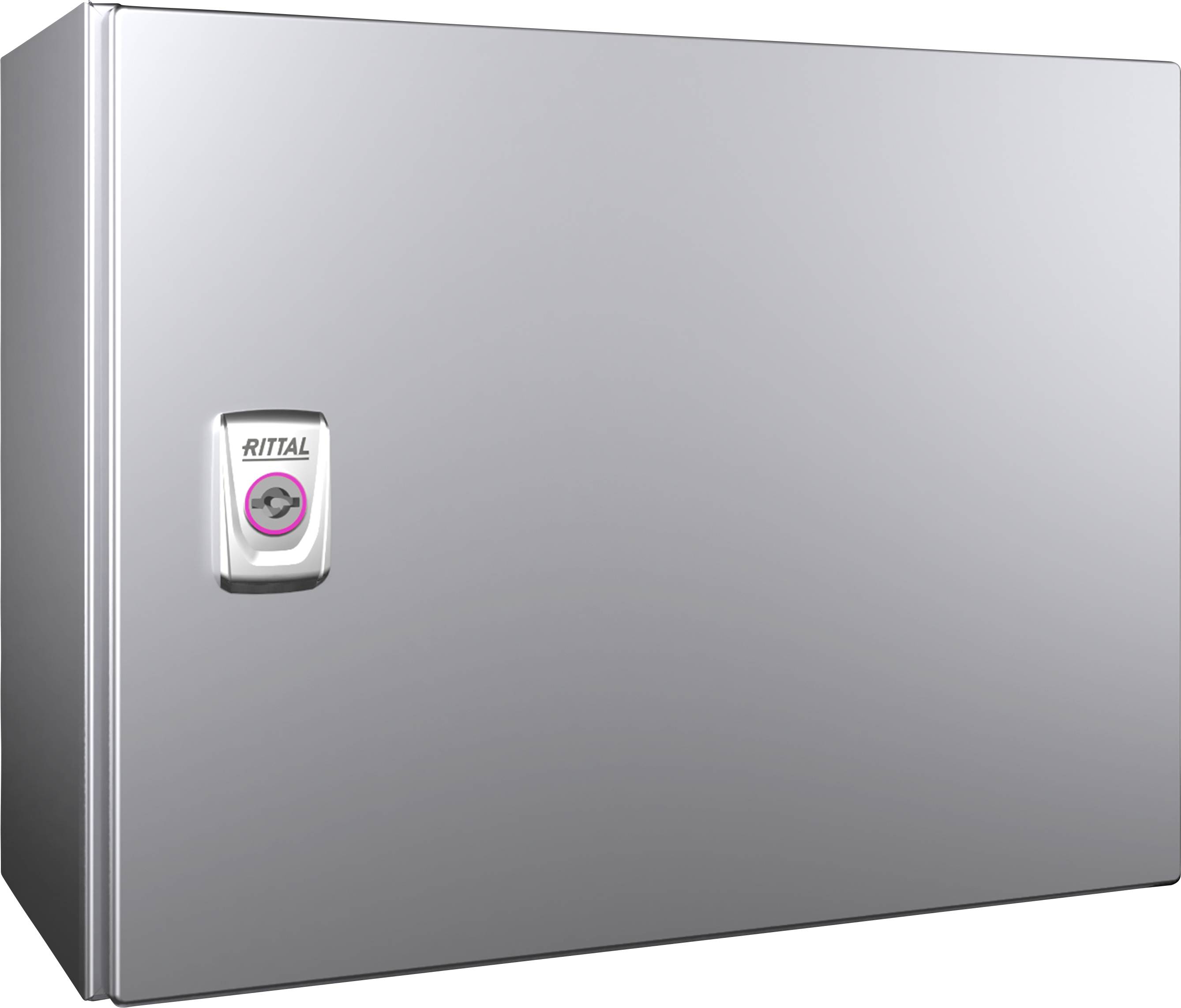 Un boîtier métallique gris de Rittal avec une poignée sur le côté gauche. Conçu comme un boîtier industriel pour des applications techniques.