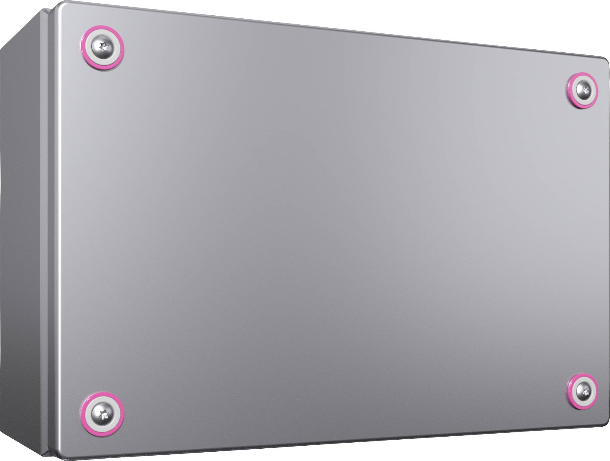 Boîte rectangulaire grise avec six repères roses aux coins et sur les côtés.