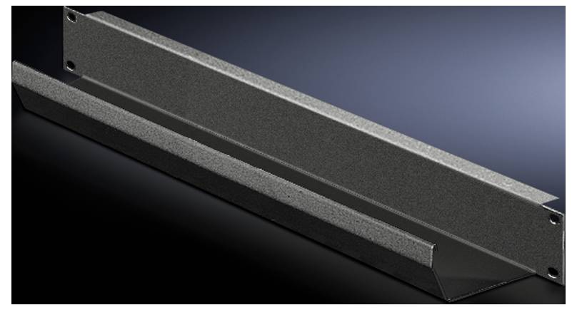 Profil métallique industriel gris en forme de L sur un fond sombre. Le profil présente des perforations sur ses côtés.
