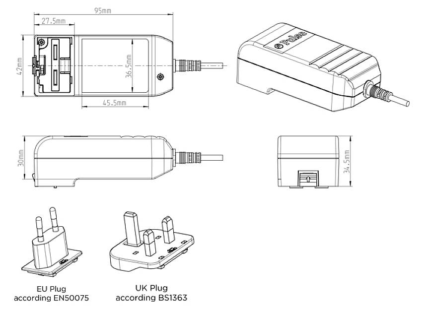 Egston 003920490 Bloc d'alimentation à tension fixe 12 V/DC 2 A 24 W avec adaptateur pour l'Europe, avec adaptateur UK