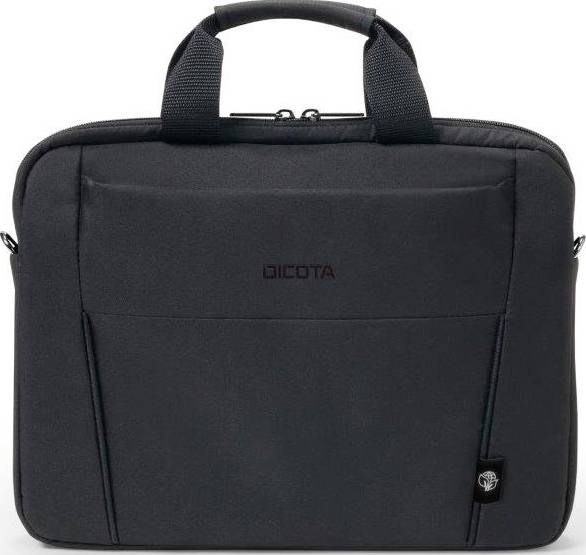 Sacoche pour ordinateur portable noire avec deux poignées et une fermeture à glissière. La marque 'DICOTA' est imprimée sur l'avant.
