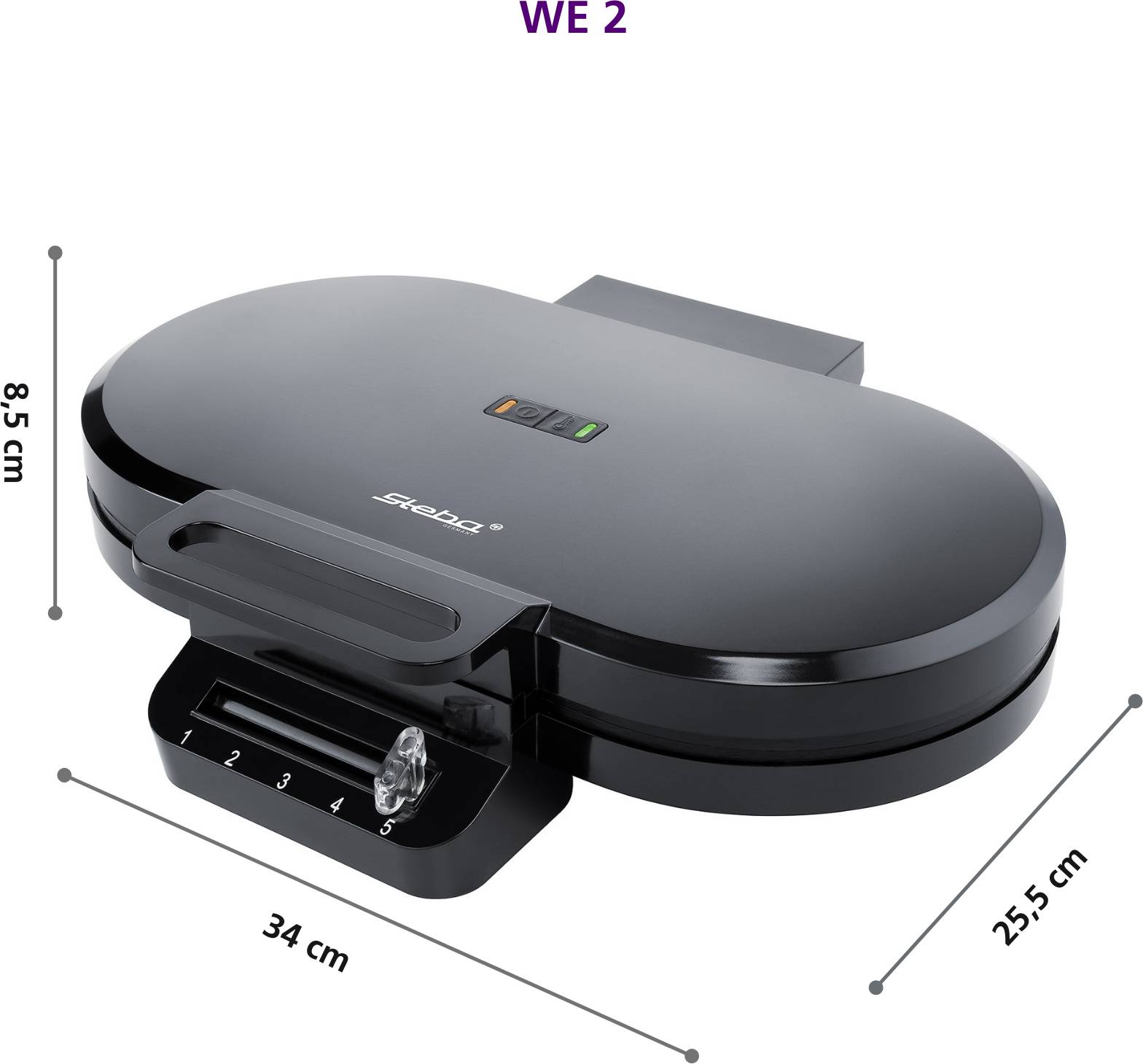 Steba WE 2 Double gaufrier voyant lumineux, rabattable, revêtement anti-adhésif noir