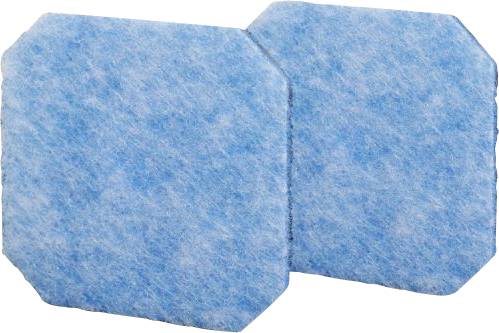 Deux tampons de nettoyage bleus, carrés, à la texture douce et aux coins arrondis, utilisés pour un entretien de surface délicat.