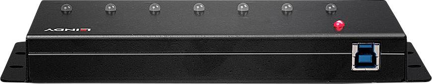 Un appareil électronique noir doté de plusieurs voyants LED et d'un port USB sur le côté droit.