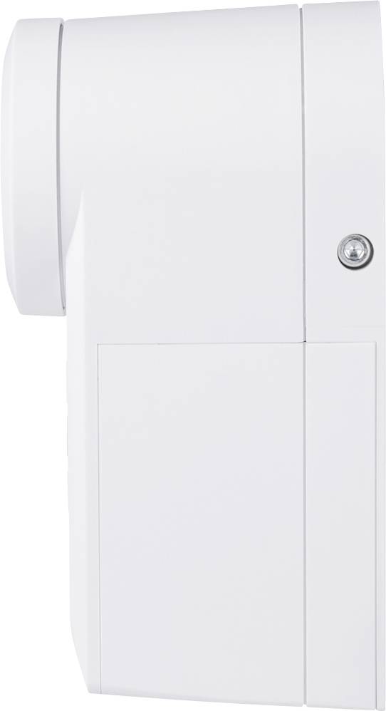 Vue latérale d'un appareil électronique blanc à surface lisse, avec une vis sur la droite.