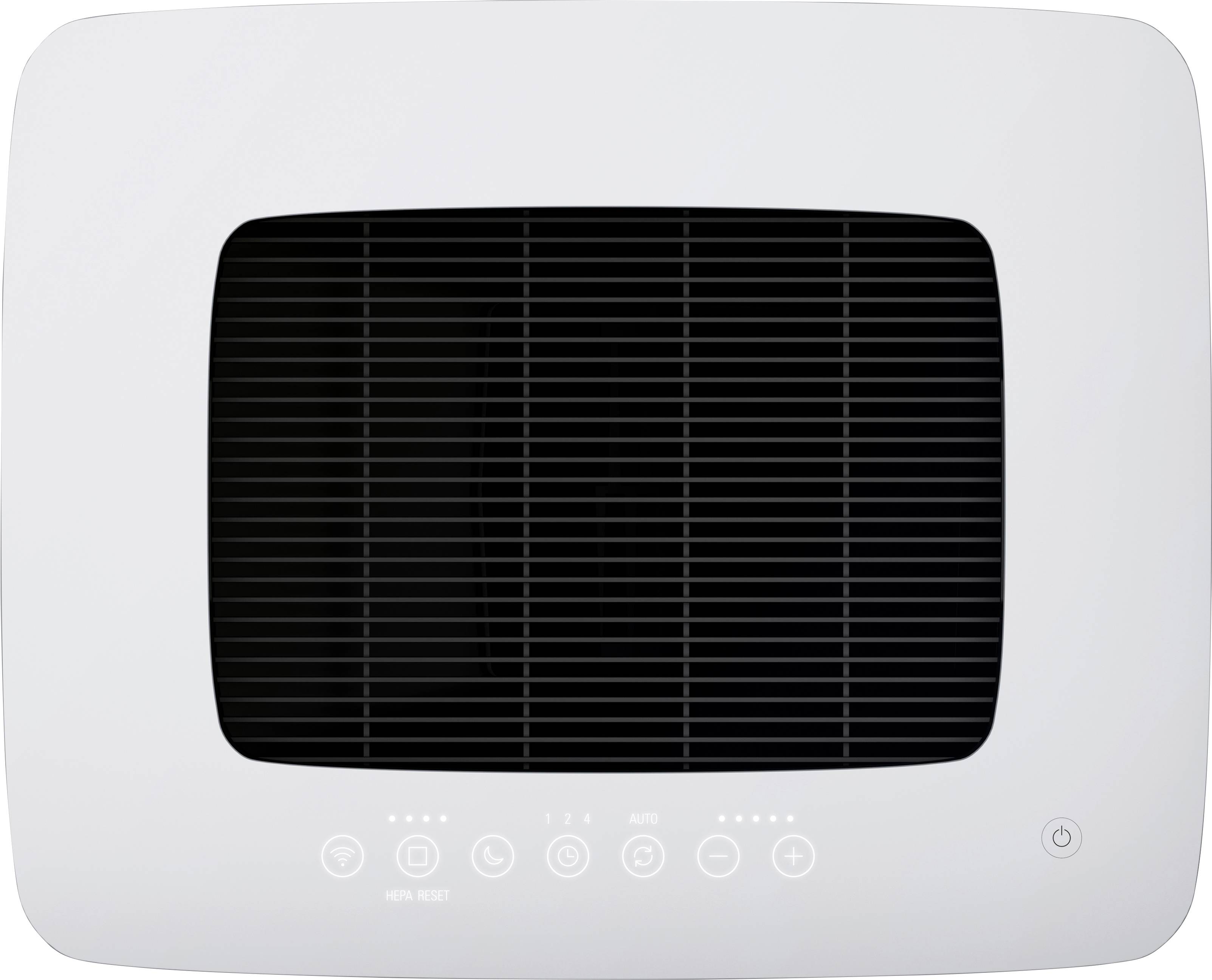Purificateur d'air vu de dessus, avec les commandes et la grille de ventilation visibles.