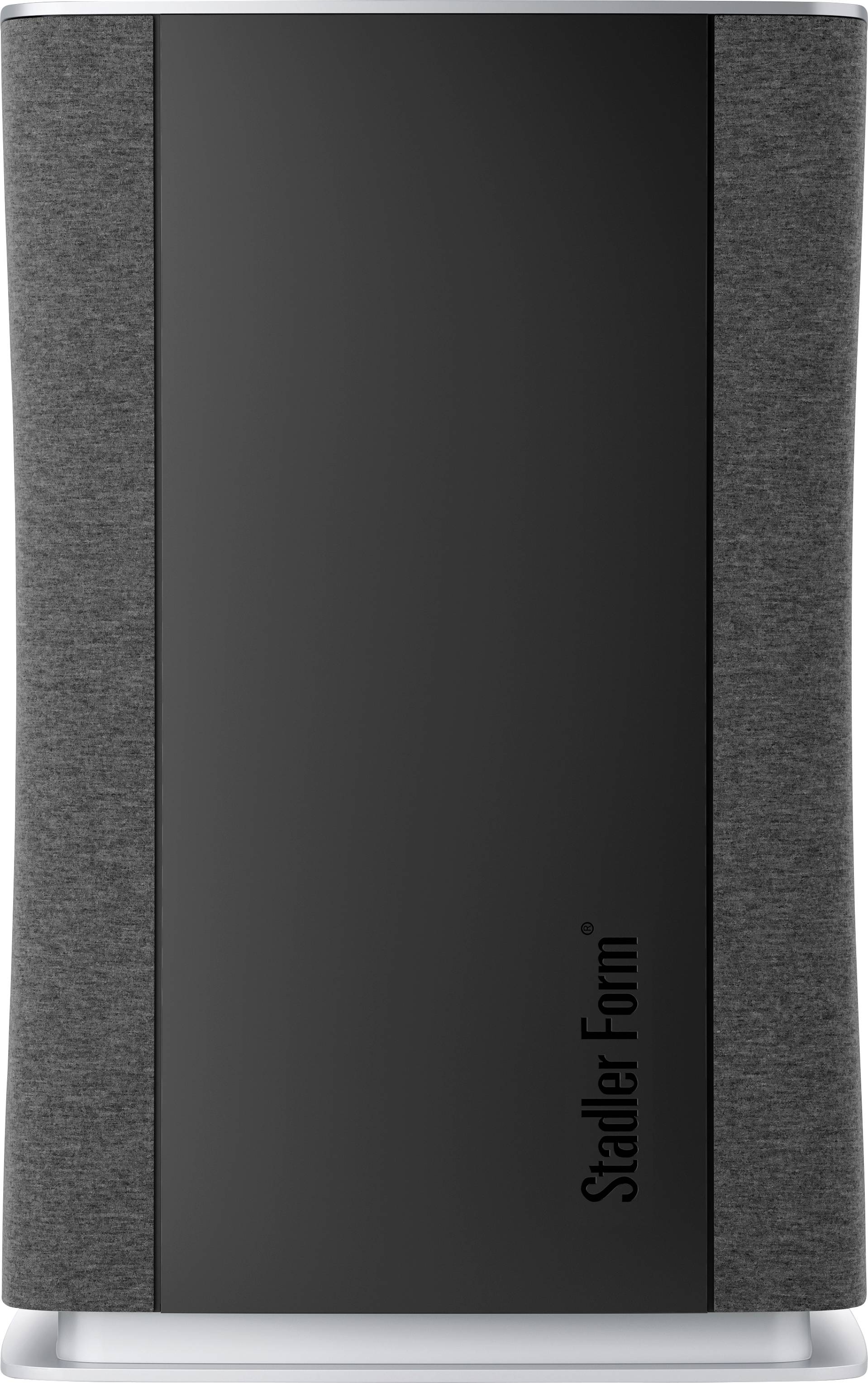 Un purificateur d'air noir moderne avec l'inscription 'Stadler Form' sur le côté.