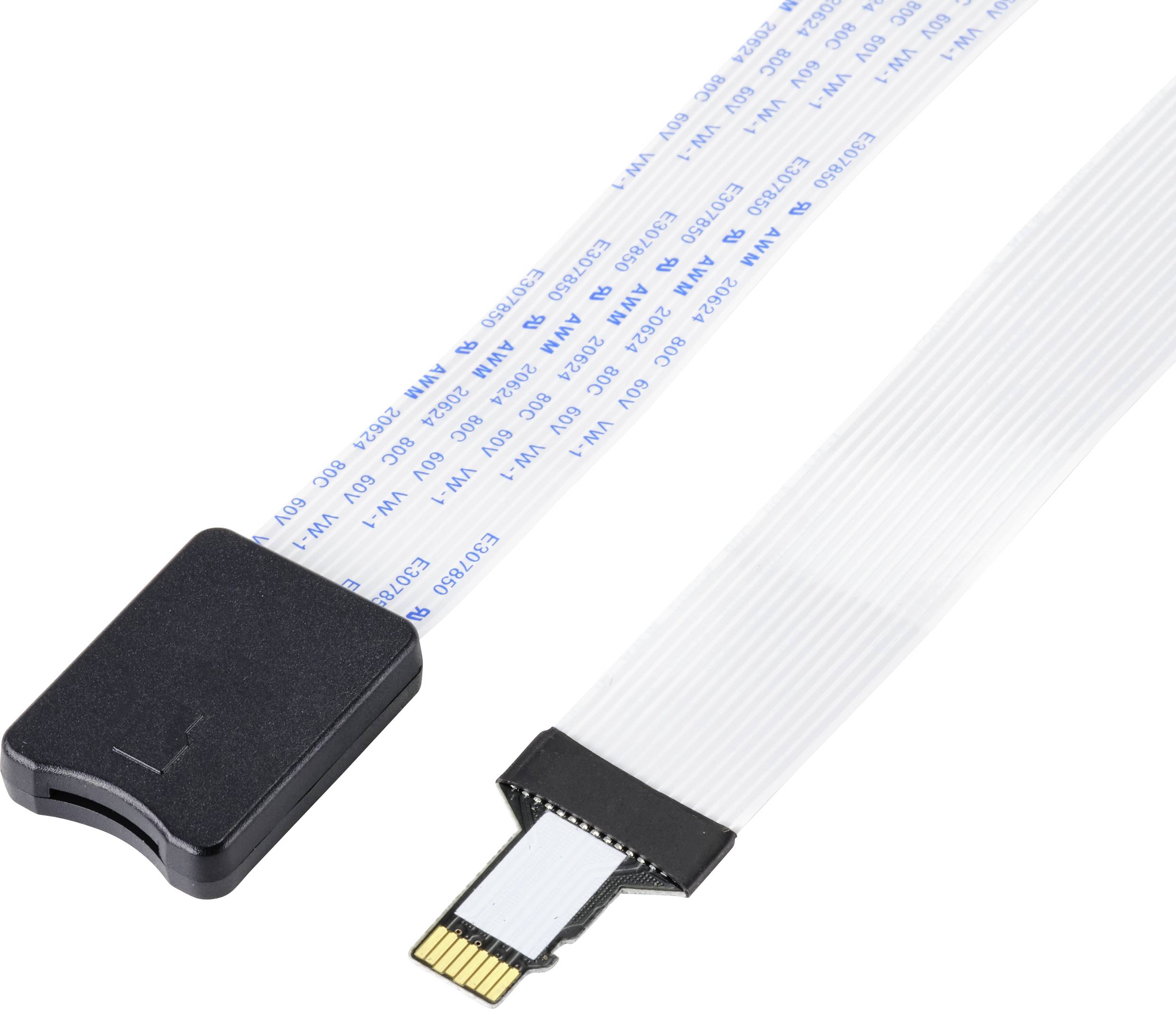 Câble en nappe avec connecteur noir, utilisé pour les connexions dans les appareils électroniques, montrant les rayures de conducteurs et les contacts métalliques.