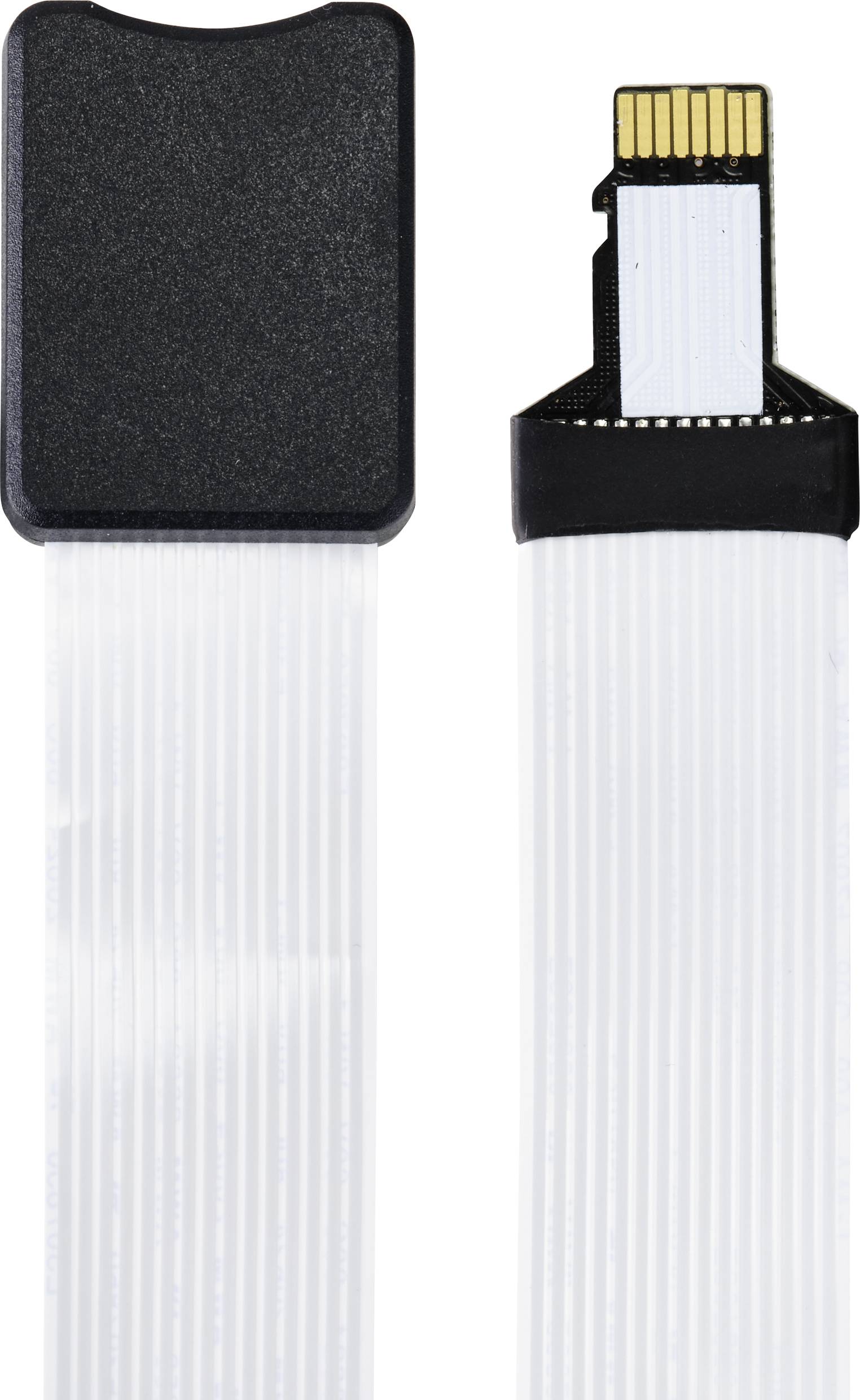Un large câble plat blanc avec des connecteurs rectangulaires aux deux extrémités. L'un des connecteurs présente des contacts dorés apparents.