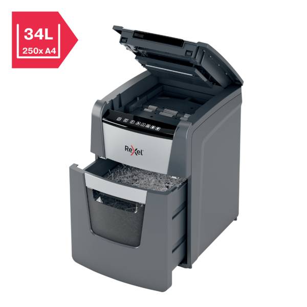 Destructeur de documents Rexel Optimum AutoFeed+ 90X 90 feuille(s) micro-découpage 4 x 28 mm P-4 34 l Détruit également les