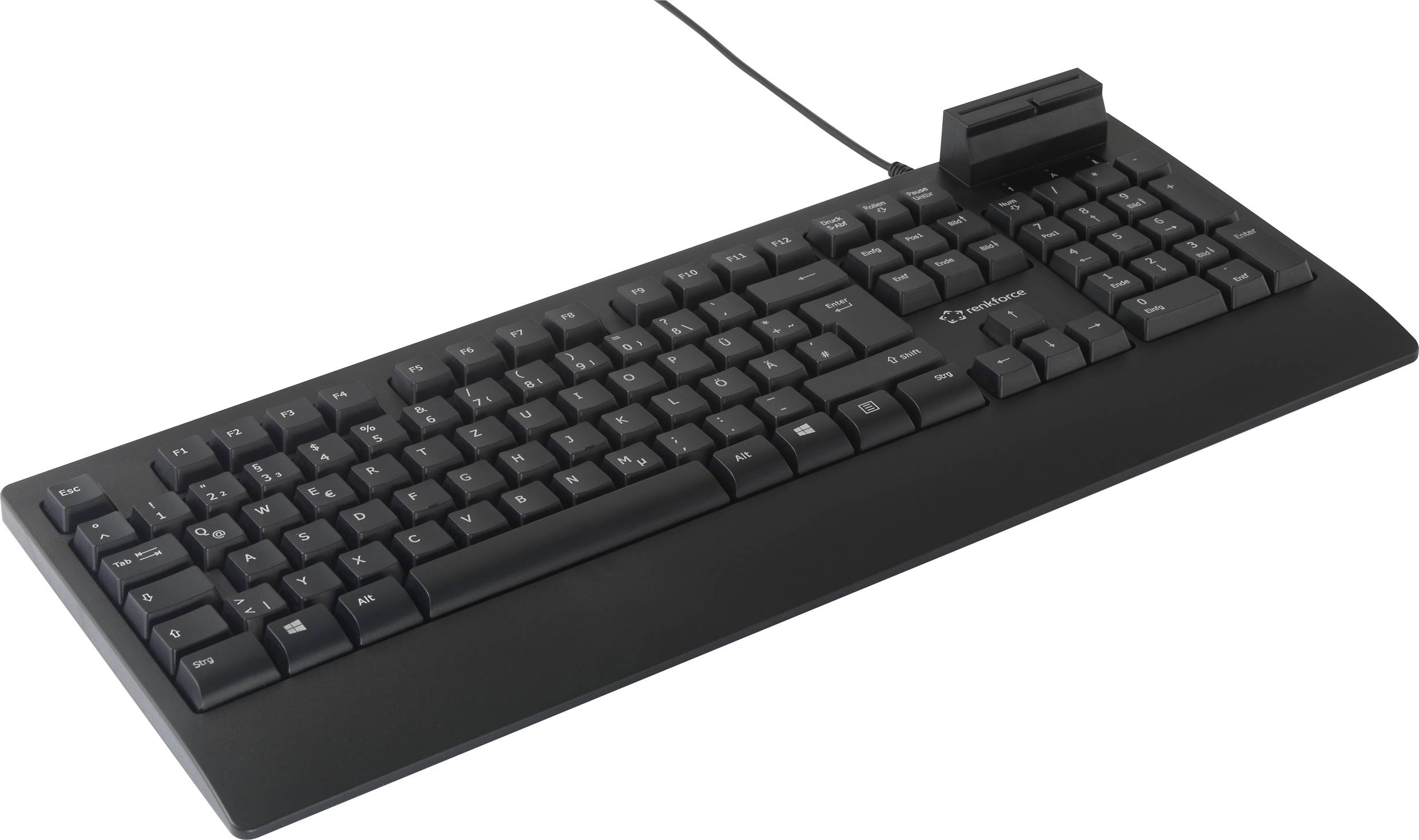 Renkforce RF-CKB-200 USB Clavier allemand, QWERTZ noir lecteur de carte à puce