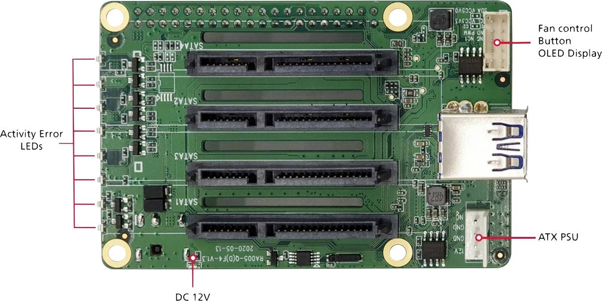 Allnet SATA HAT Quad NAS Platine d'extension Raspberry Pi® Convient pour (kits de développement): Raspberry Pi®