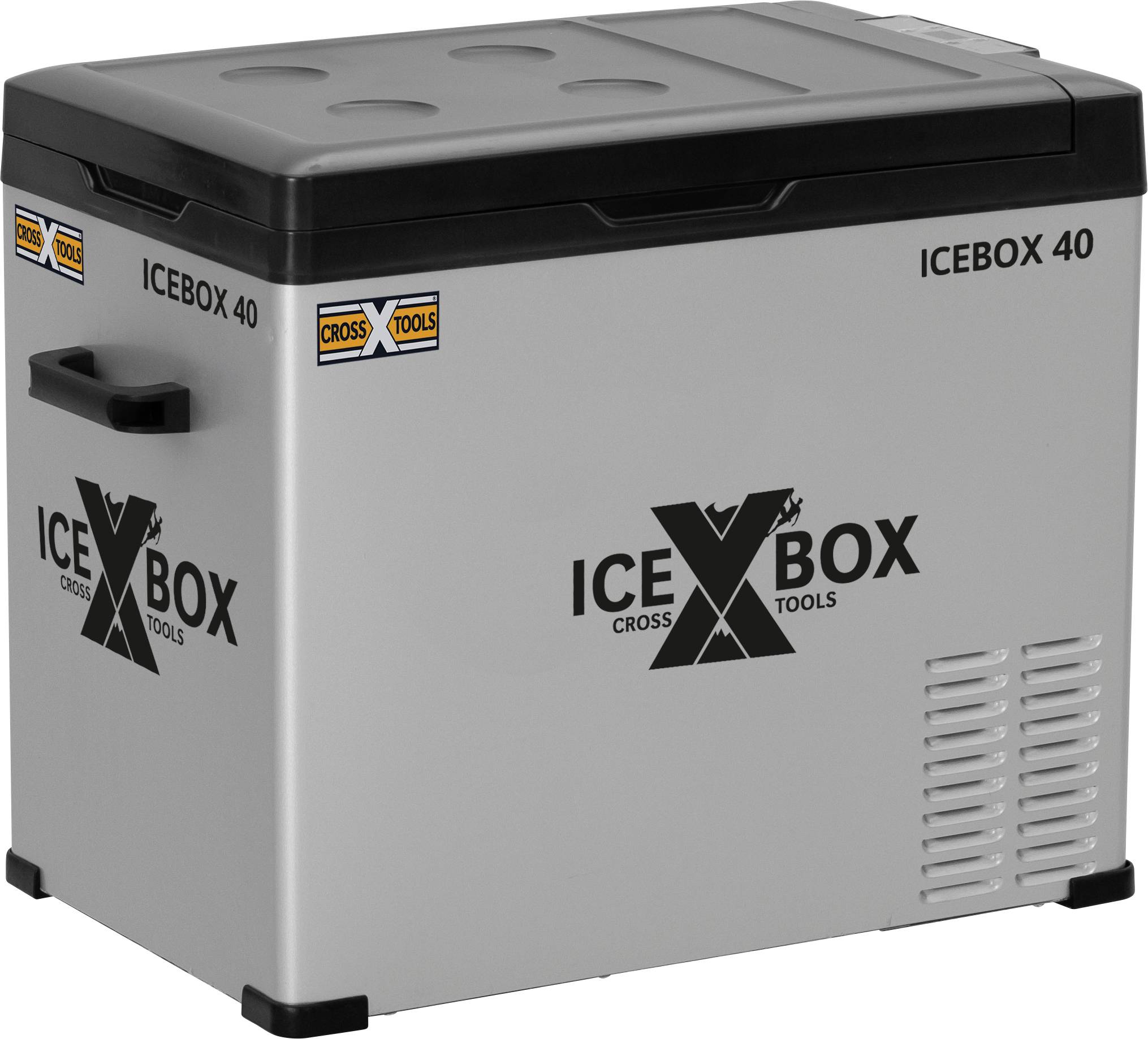 CrossTools ICEBOX 40 Glacière CEE: F (A - G) à compresseur 230 V, 24 V, 12 V argent (mat), noir 37 l