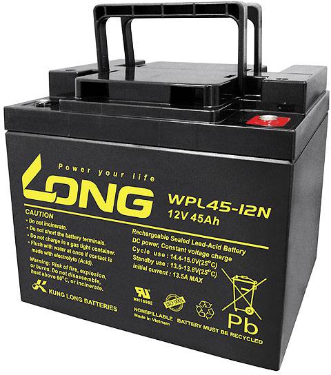Long WPL45-12 WPL45-12 Batterie au plomb 12 V 45 Ah plomb (AGM) (l x H x P) 199 x 171 x 166 mm raccord à vis M6 auto-décharg
