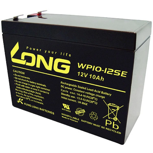 Long WP10-12SE WP10-12SE Batterie au plomb 12 V 10 Ah plomb (AGM) (l x H x P) 151 x 118 x 65 mm cosses plates 6,35 mm résistant Long WP10-12SE WP10-12SE Batterie au plomb 12 V 10 Ah plomb (AGM) (l x H x P) 151 x 118 x 65 mm cosses plates 6,35 mm résistant