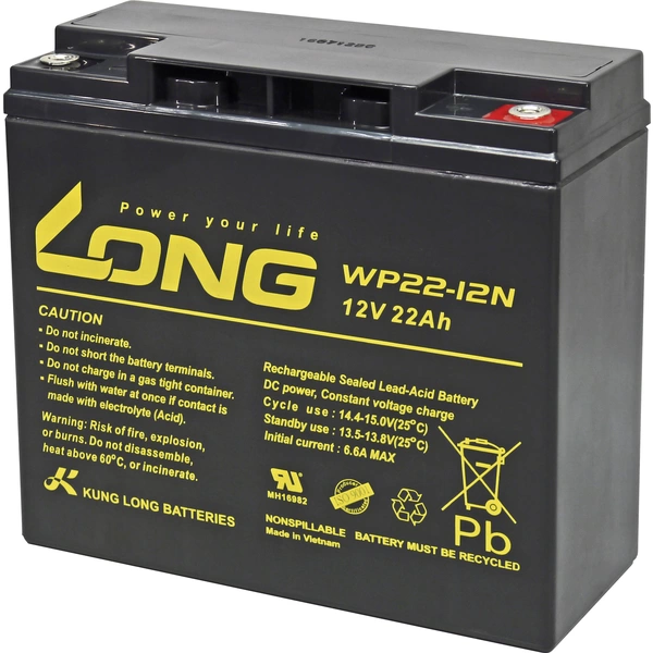 Long WP22-12N WP22-12N Batterie au plomb 12 V 22 Ah plomb (AGM) (l x H x P) 181 x 167 x 76 mm raccord à vis M6 auto-décharg Long WP22-12N WP22-12N Batterie au plomb 12 V 22 Ah plomb (AGM) (l x H x P) 181 x 167 x 76 mm raccord à vis M6 auto-décharg