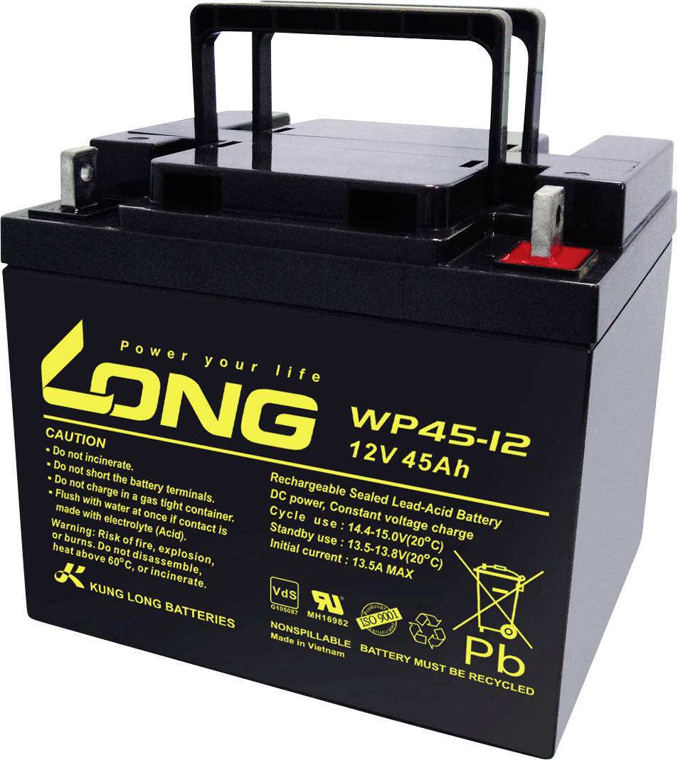 Long WP45-12 WP45-12 Batterie au plomb 12 V 45 Ah plomb (AGM) (l x H x P) 199 x 171 x 166 mm raccord à vis M6 certification VdS