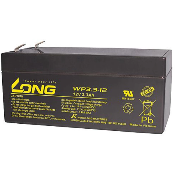Long WP3.3-12 WP3.3-12 Batterie au plomb 12 V 3.3 Ah plomb (AGM) (l x H x P) 134 x 65.5 x 67 mm cosses plates 4,8 Long WP3.3-12 WP3.3-12 Batterie au plomb 12 V 3.3 Ah plomb (AGM) (l x H x P) 134 x 65.5 x 67 mm cosses plates 4,8