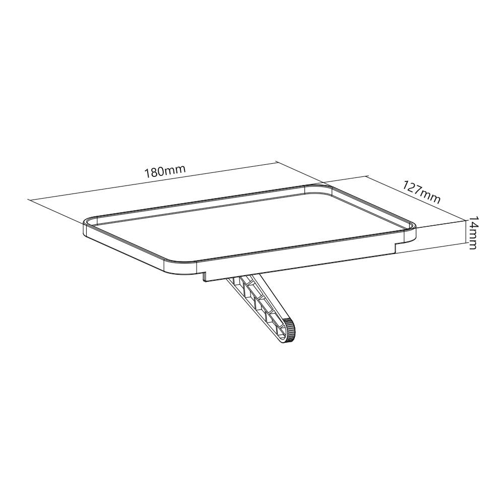 Dessin technique d'un plateau rectangulaire avec les dimensions suivantes : longueur 180 mm, largeur 127 mm, hauteur 14 mm.