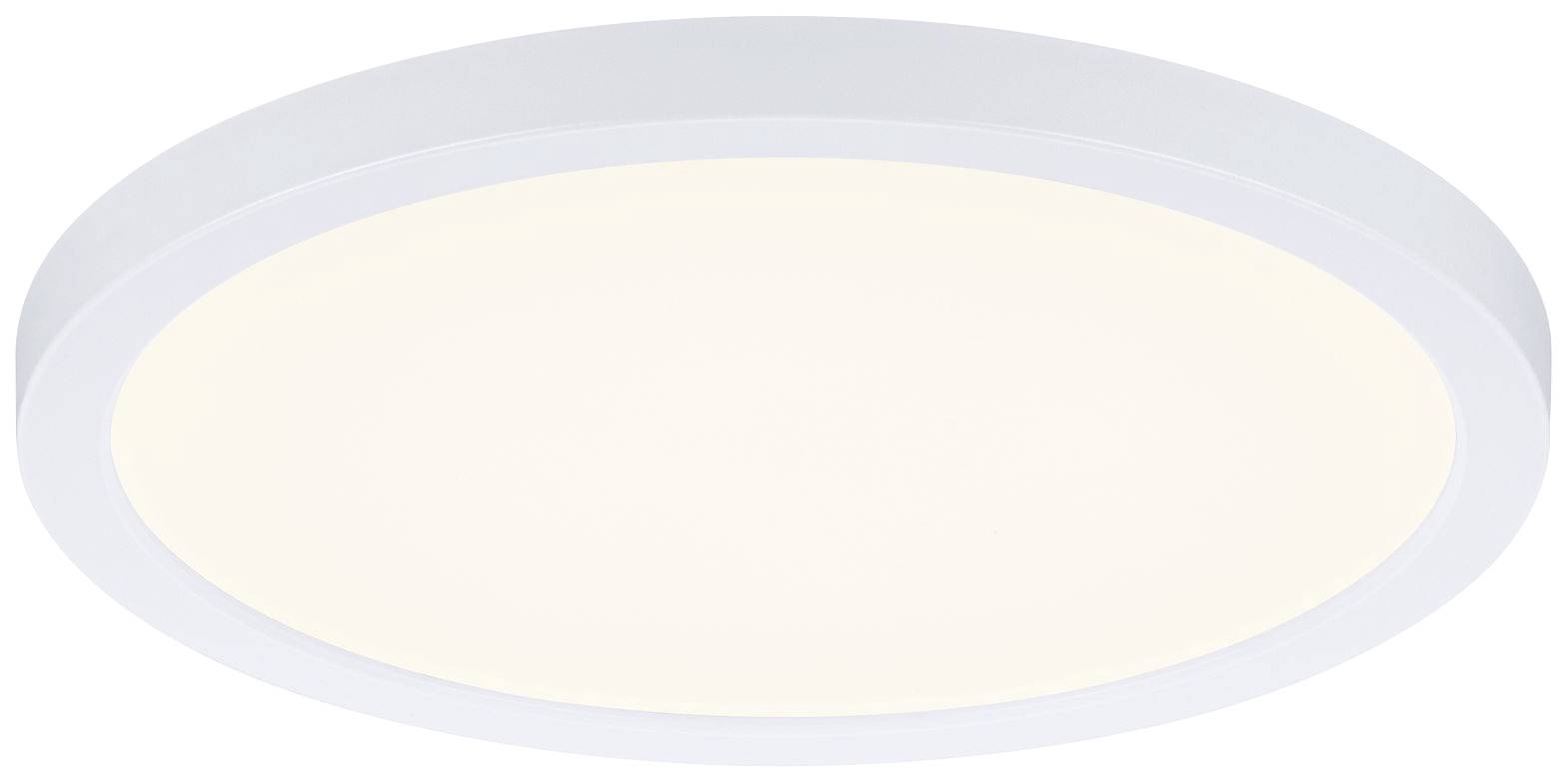 Plafonnier LED rond blanc, à diffusion lumineuse douce, adapté aux espaces intérieurs contemporains.