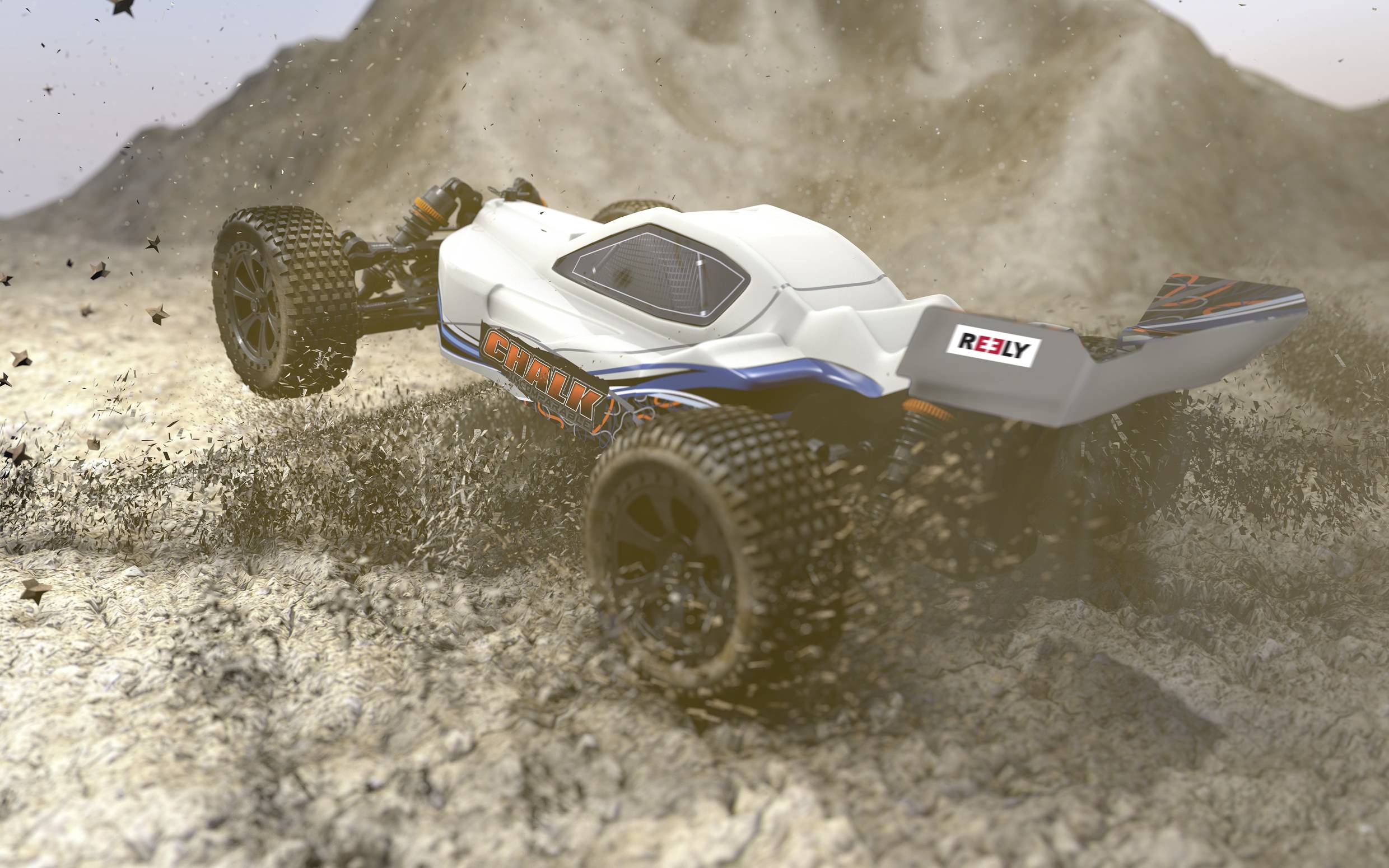 Reely Chalk 4WD gris craie brushless 1:10 Auto RC électrique Buggy 4 roues motrices (4WD) 100% RtR 2,4 GHz avec accu, chargeur et