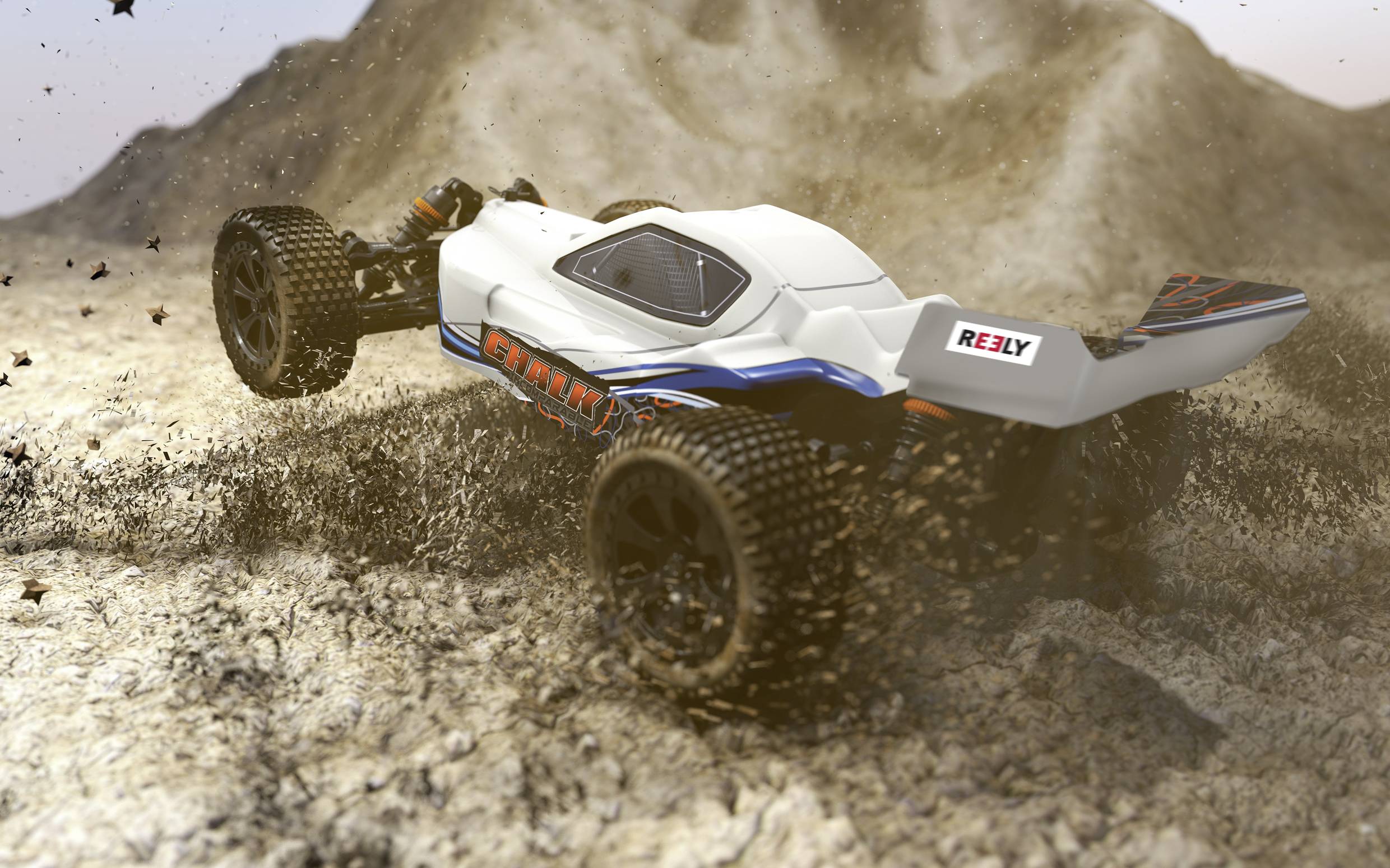 Reely Chalk 4WD gris craie brushless 1:10 Auto RC électrique Buggy 4 roues motrices (4WD) 100% RtR 2,4 GHz avec accu, chargeur et