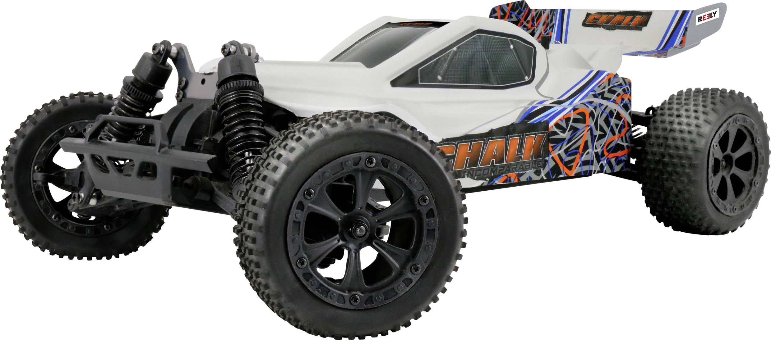 Reely Chalk 4WD gris craie brushless 1:10 Auto RC électrique Buggy 4 roues motrices (4WD) 100% RtR 2,4 GHz avec accu, chargeur et