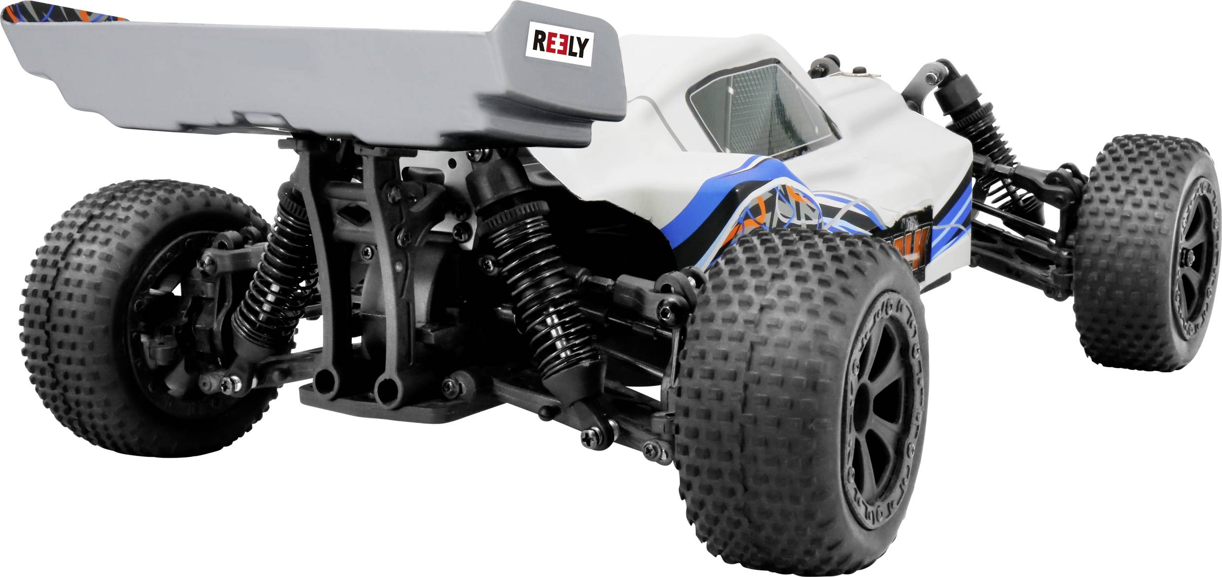 Reely Chalk 4WD gris craie brushless 1:10 Auto RC électrique Buggy 4 roues motrices (4WD) 100% RtR 2,4 GHz avec accu, chargeur et