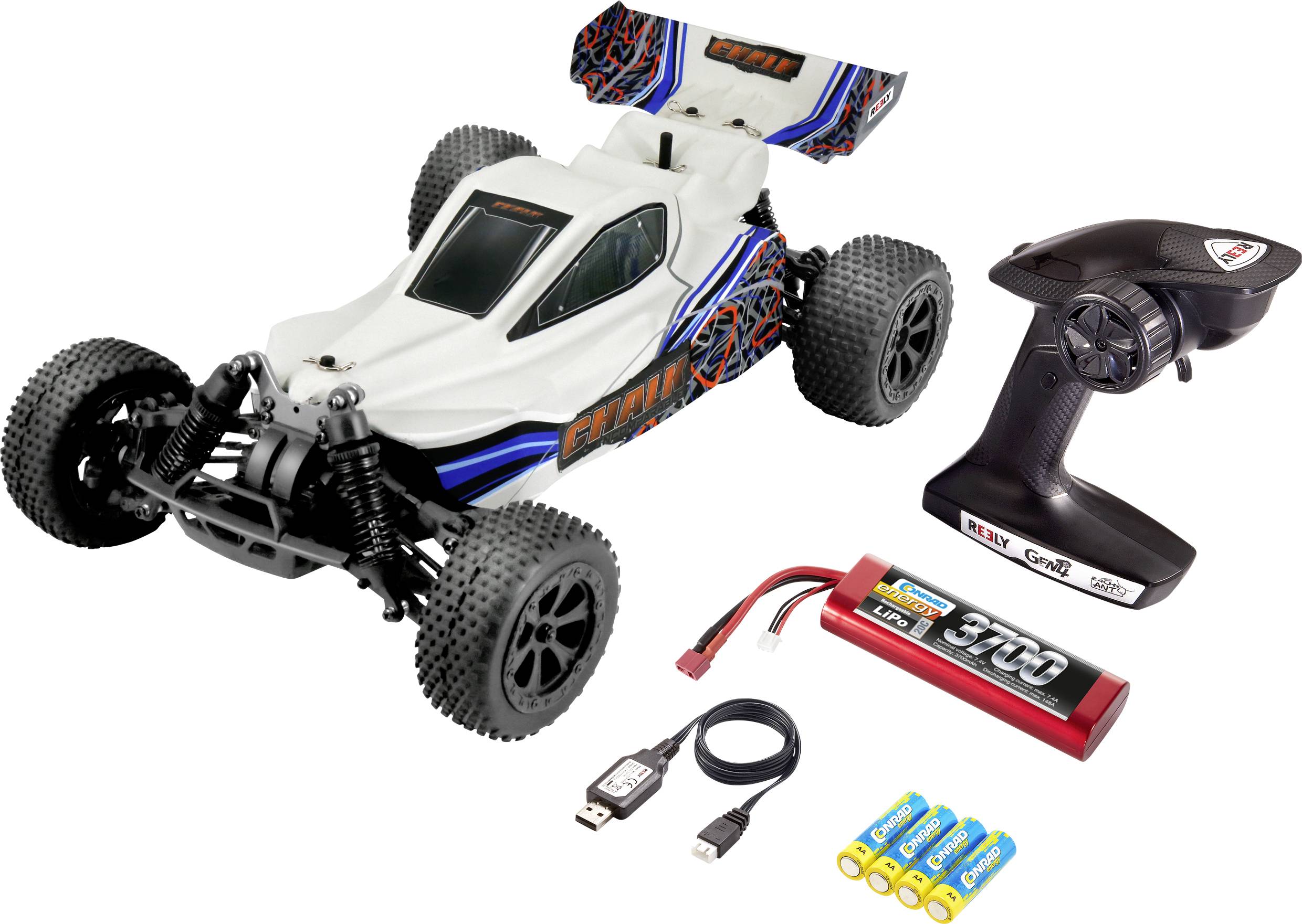 Reely Chalk 4WD gris craie brushless 1:10 Auto RC électrique Buggy 4 roues motrices (4WD) 100% RtR 2,4 GHz avec accu, chargeur et