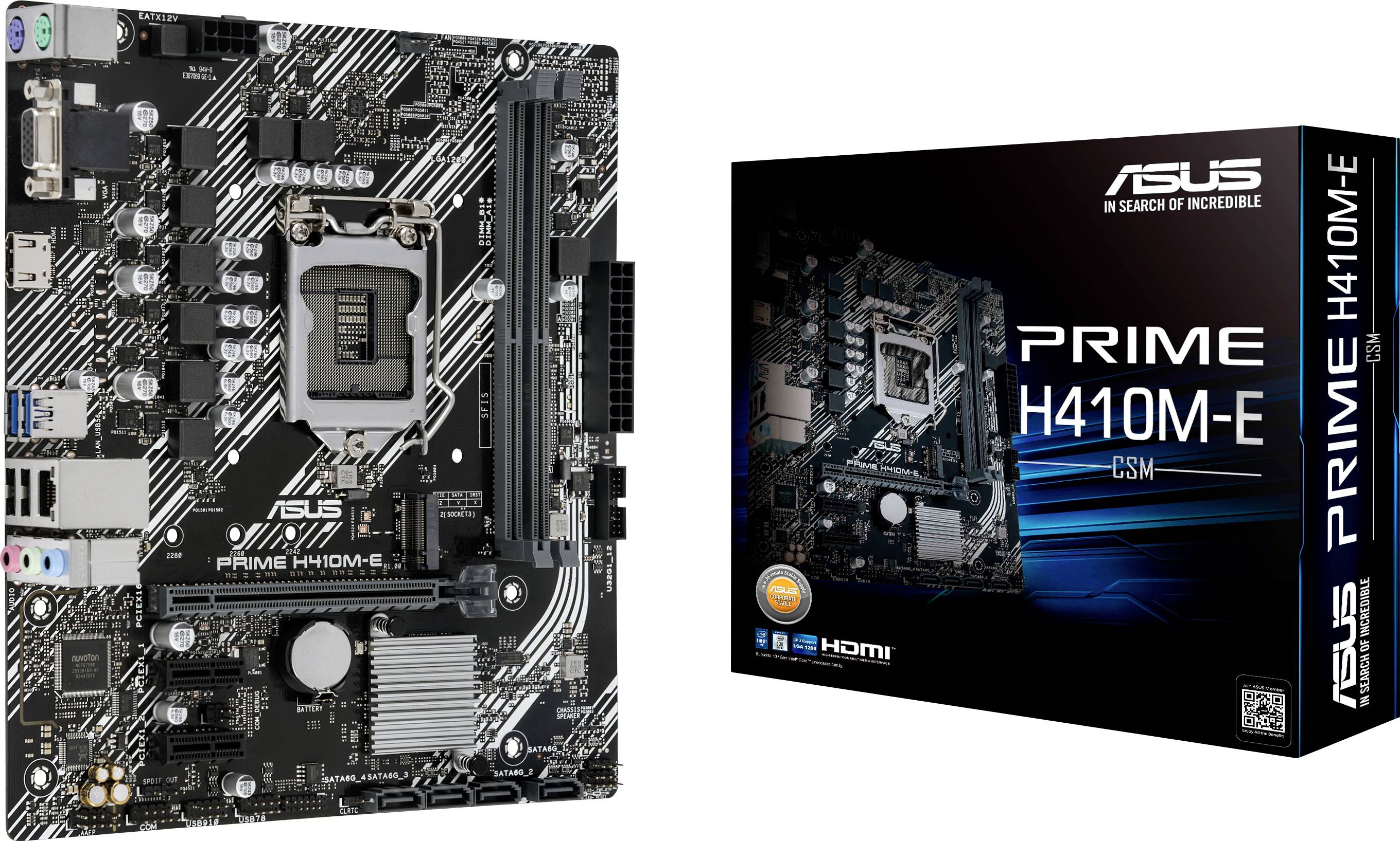 Asus PRIME H410M-E/CSM Carte mère Socket (PC) Intel® 1200 Facteur de forme (détails) Micro-ATX Chipset de la carte mère Intel®