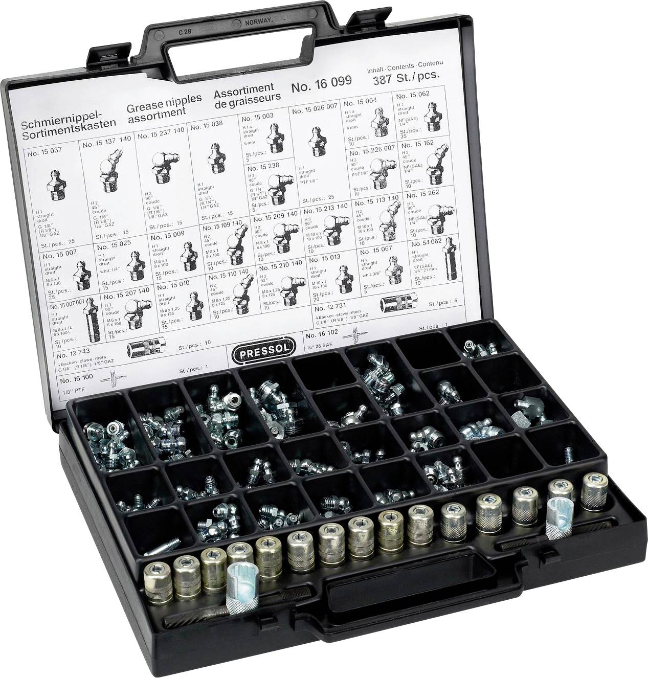 Pressol Boîte d'assortiment de graisseurs 387 pièces 215 mm 1 pc(s)