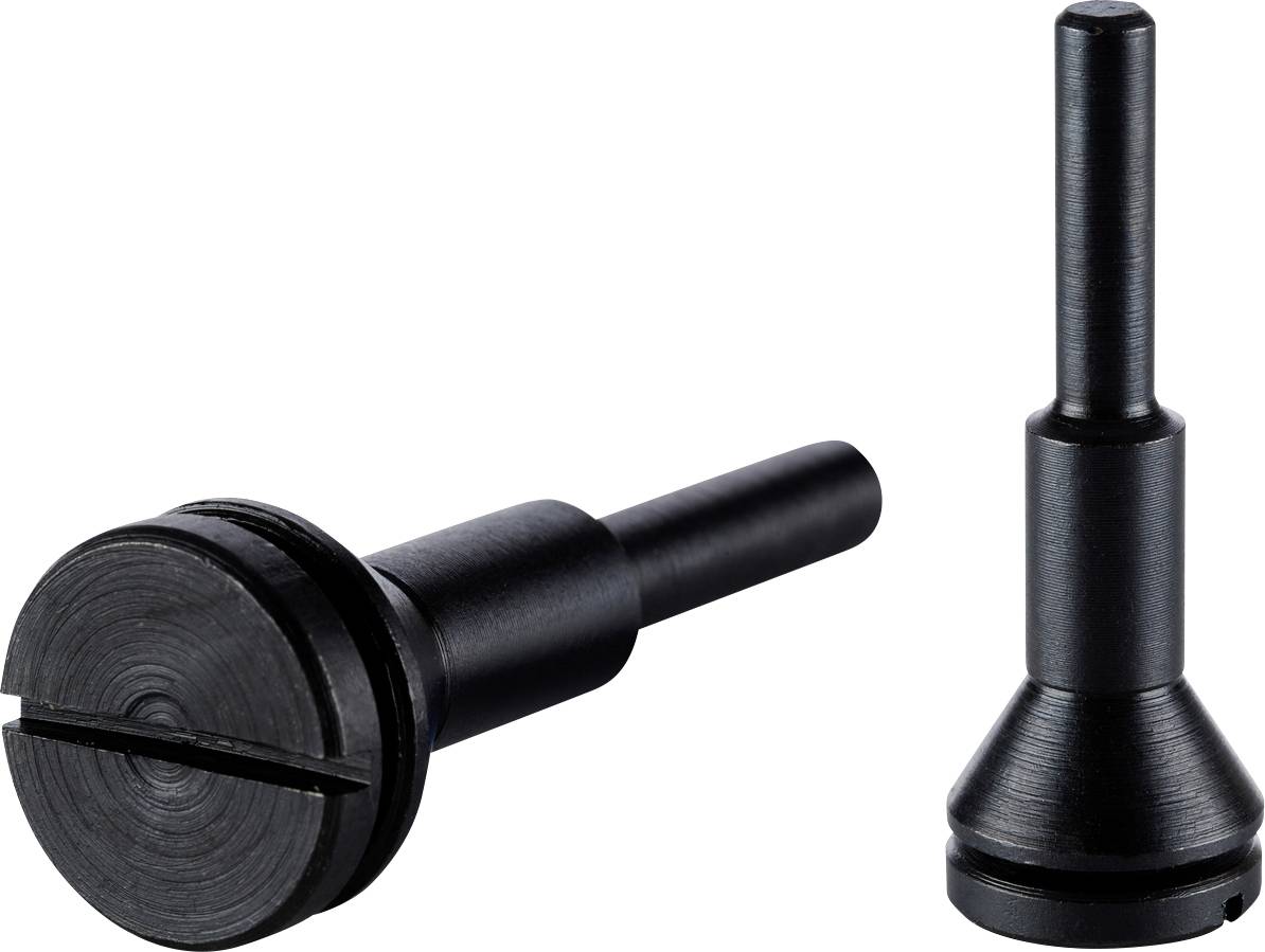 Deux pièces métalliques noires, l'une à tête plate avec une fente, l'autre conique avec un long manche, sur un fond blanc.