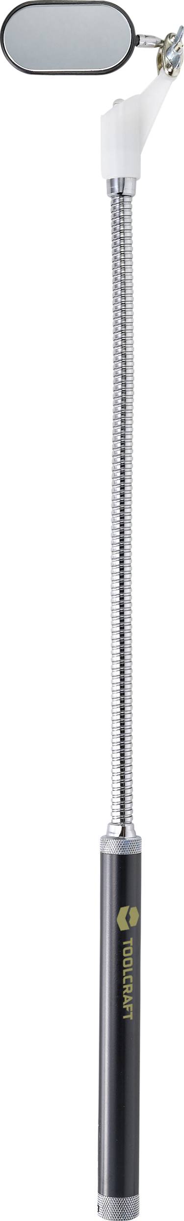 Miroir d'inspection à long manche avec tête ajustable et poignée flexible, adapté aux endroits difficiles d'accès.