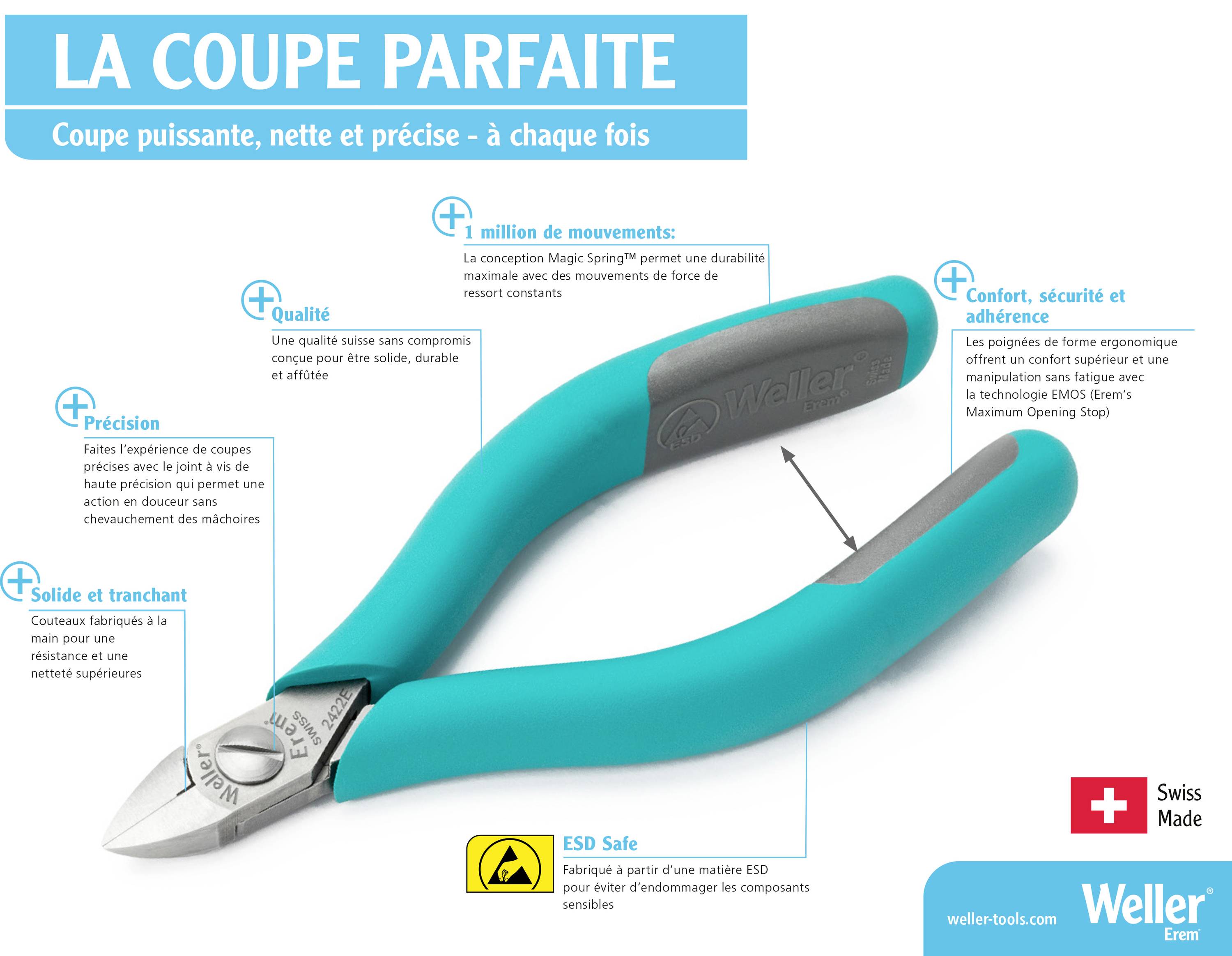 Weller Erem® 2476TX2 antistatique (ESD) Pince coupante diagonale 128 mm