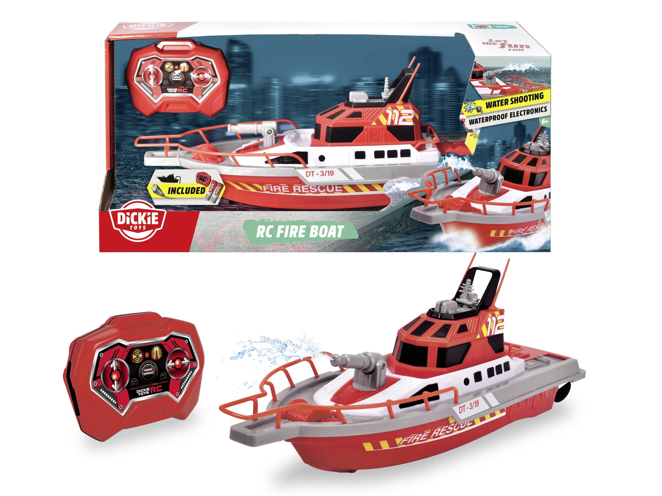 Dickie Toys Bateau de pompiers RC Bateau RC débutant motorisé prêt à fonctionner (RtR) 384 mm