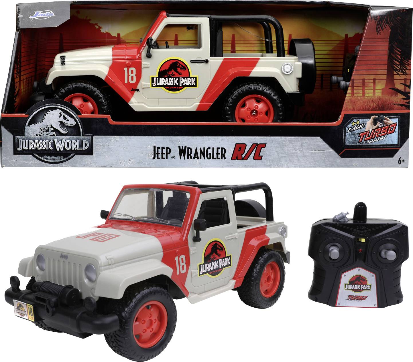 JADA TOYS 253256000 Jurassic Park RC Jeep Wrangler 1:16 Auto RC électrique Véhicule tout-terrain
