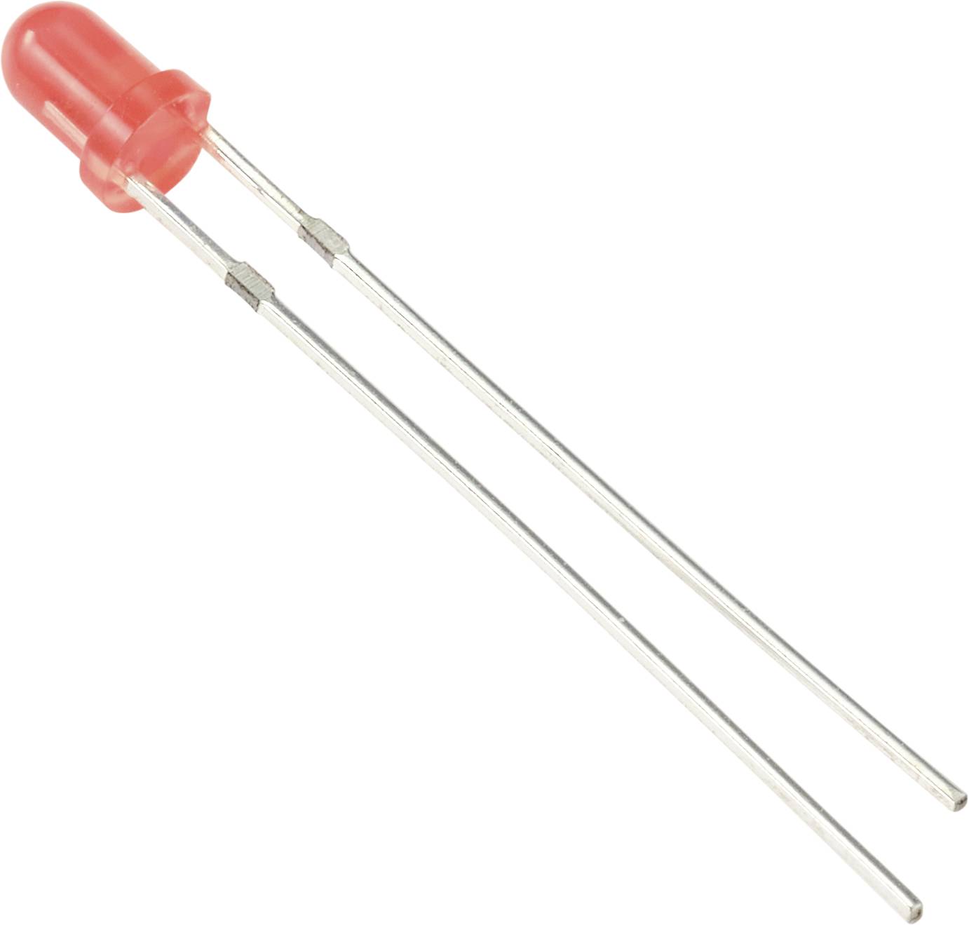 Diode LED rouge avec deux pattes métalliques, fréquemment utilisée dans les circuits électroniques pour indiquer un état lumineux.