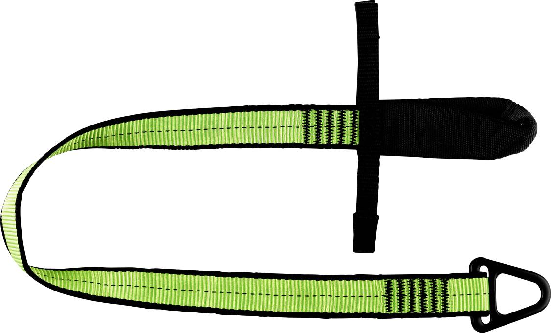 Sangle de serrage verte avec embout noir et boucle, utilisée pour attacher et sécuriser des objets.