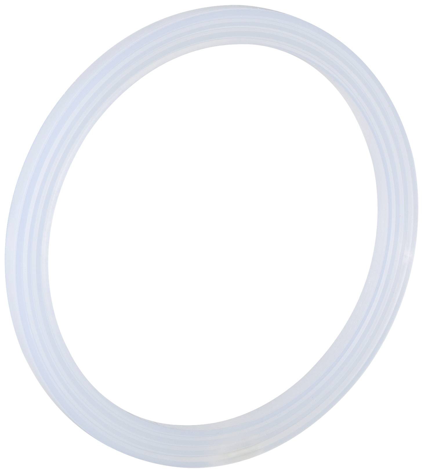 Anneau en plastique transparent, circulaire, au design nervuré, en lévitation devant un fond blanc.