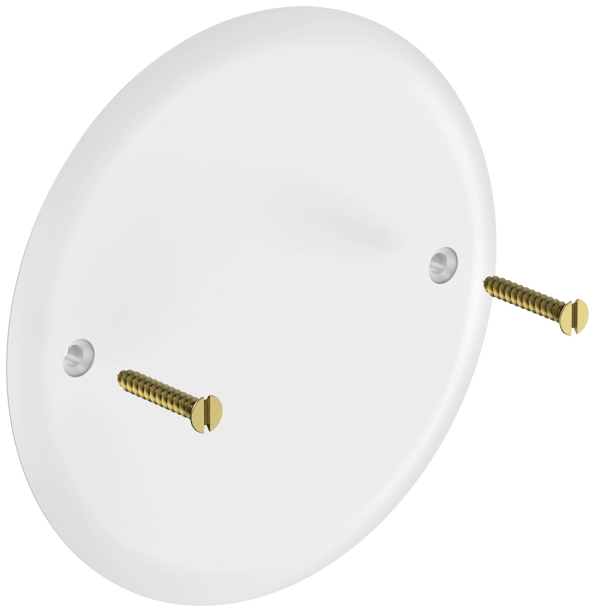 Couvercle blanc, rond, avec deux vis dorées sur la droite et la gauche, prévu pour une fixation murale.