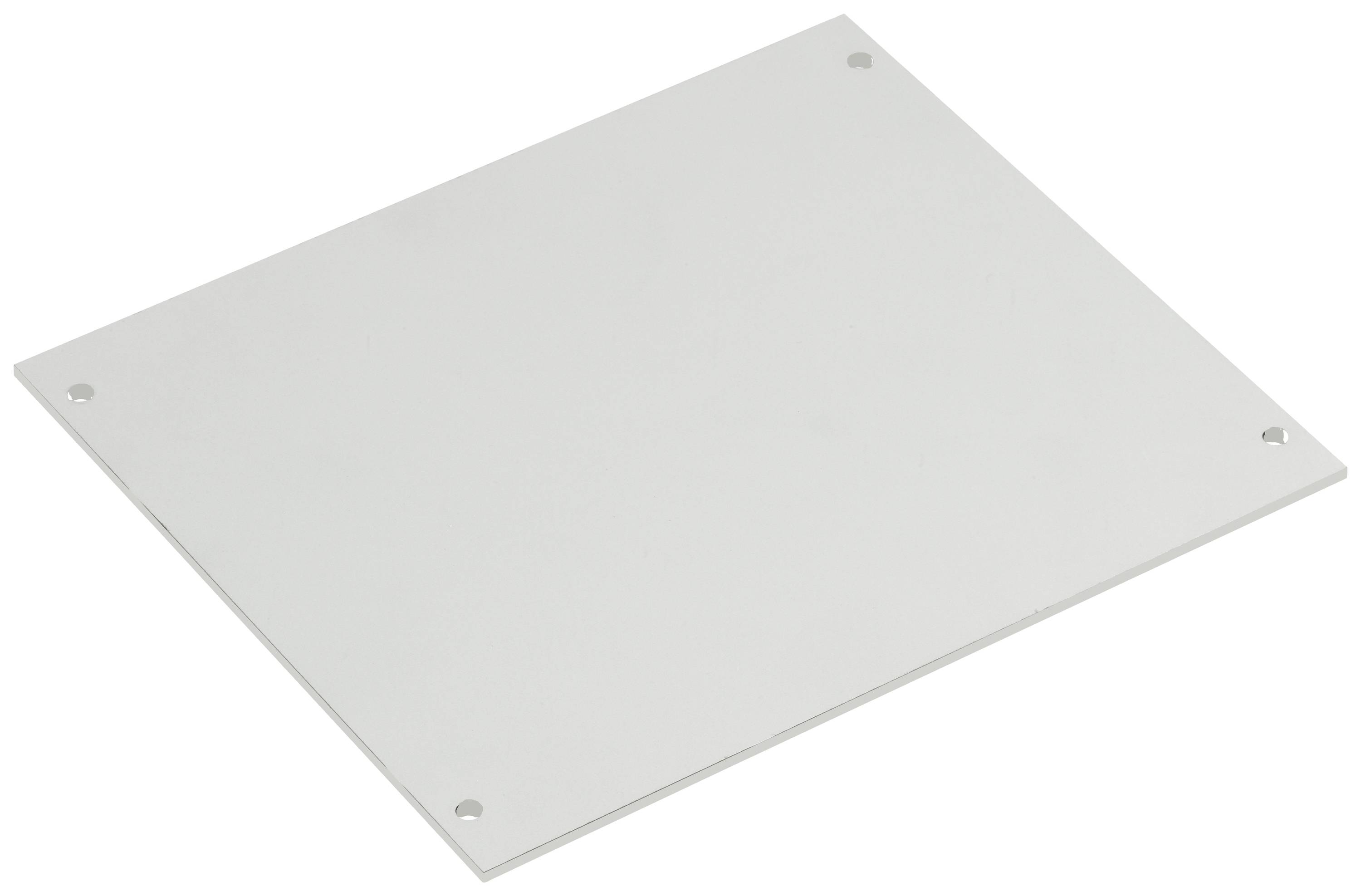 Une plaque carrée blanche avec quatre coins et une surface lisse. Il n'y a aucune marque visible ni texte.