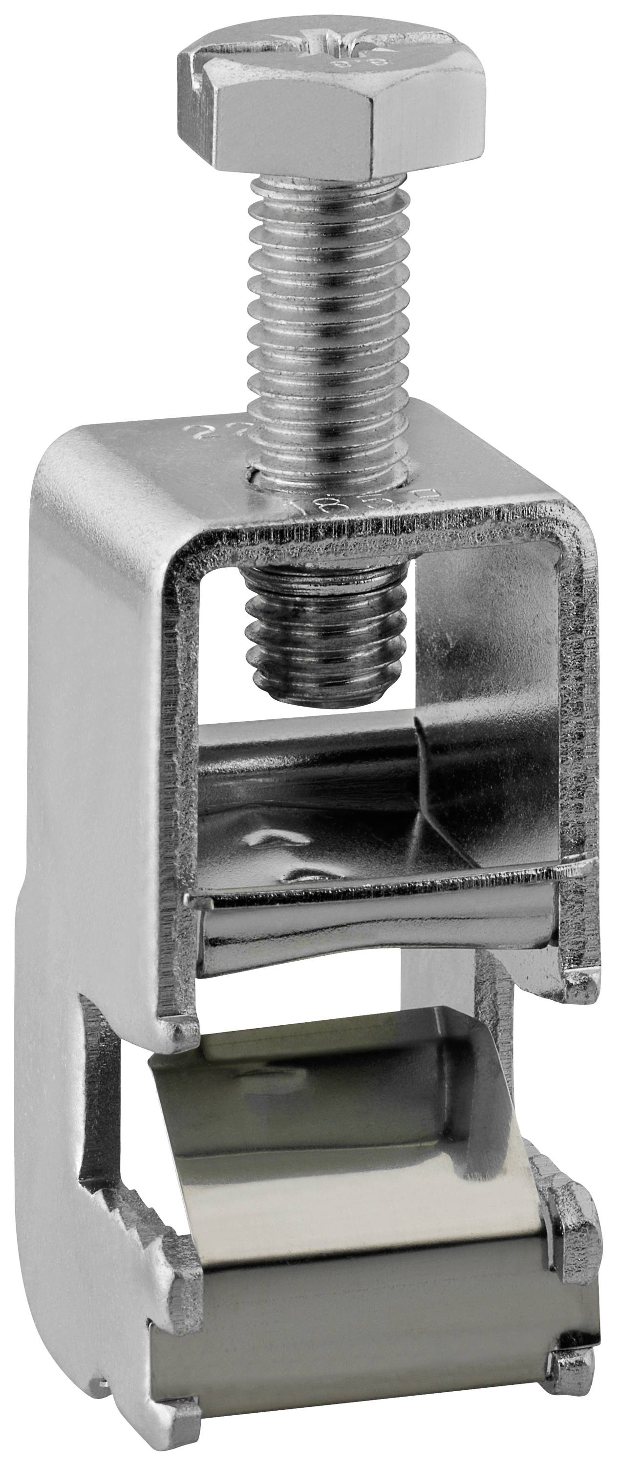 Collier de serrage métallique avec vis pour la fixation de structures ou de composants. Adapté aux applications de construction ou industrielles.