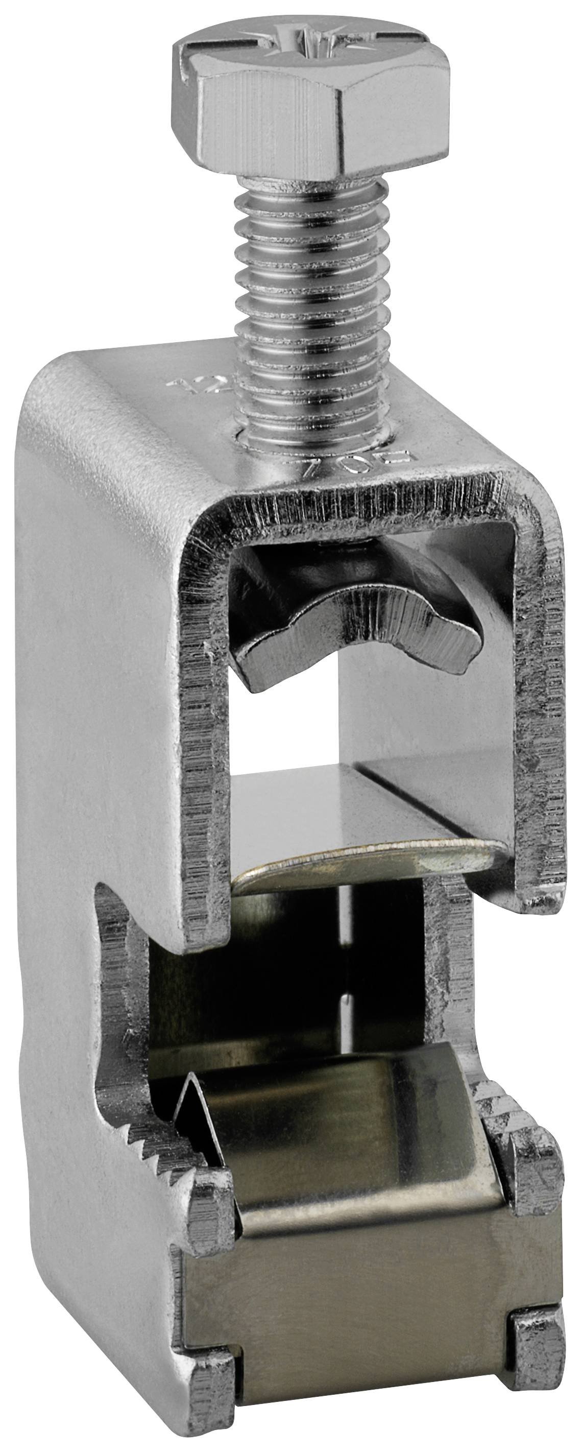 Collier de serrage métallique avec vis pour des connexions sécurisées, ouvert sur le côté, design robuste, adapté aux applications industrielles.