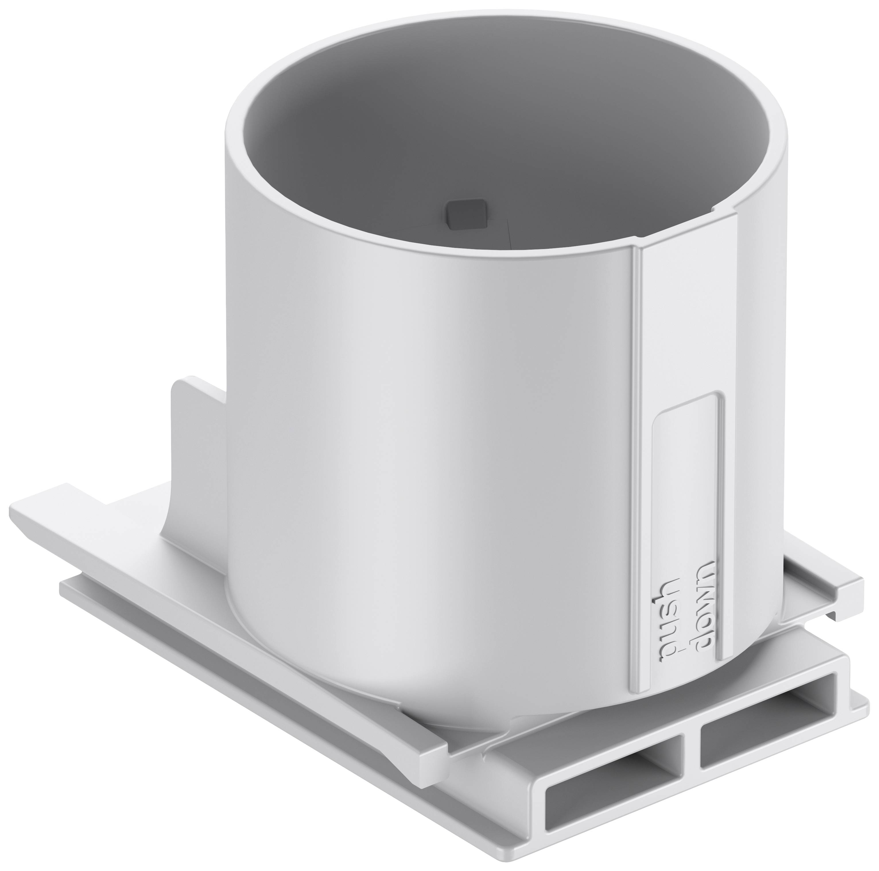 Un support de gobelet en plastique blanc avec un socle rectangulaire.