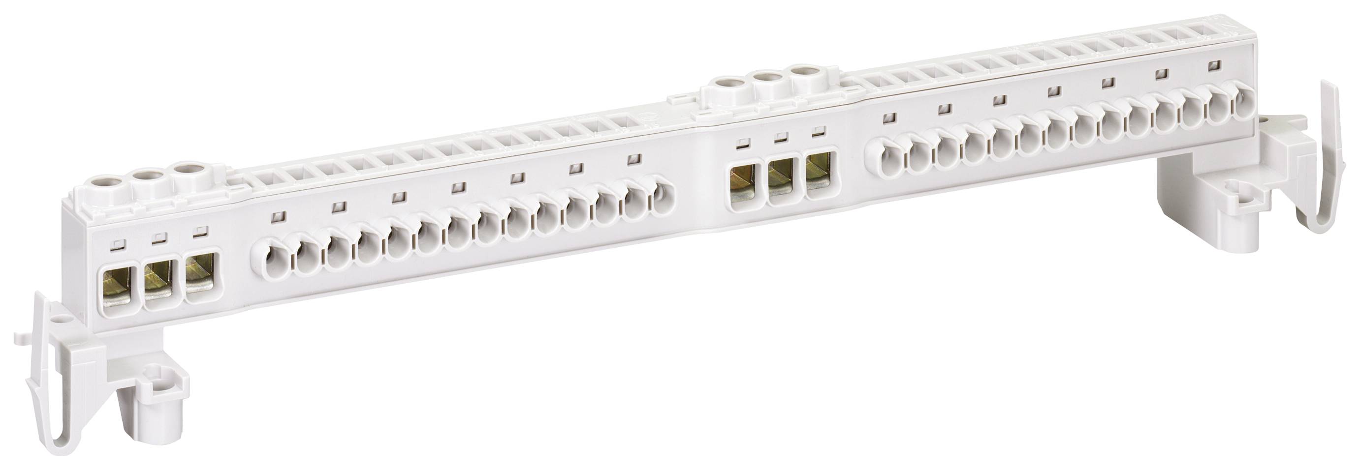 Un connecteur blanc avec plusieurs ports de connexion, probablement utilisé pour les télécommunications ou la communication de données.