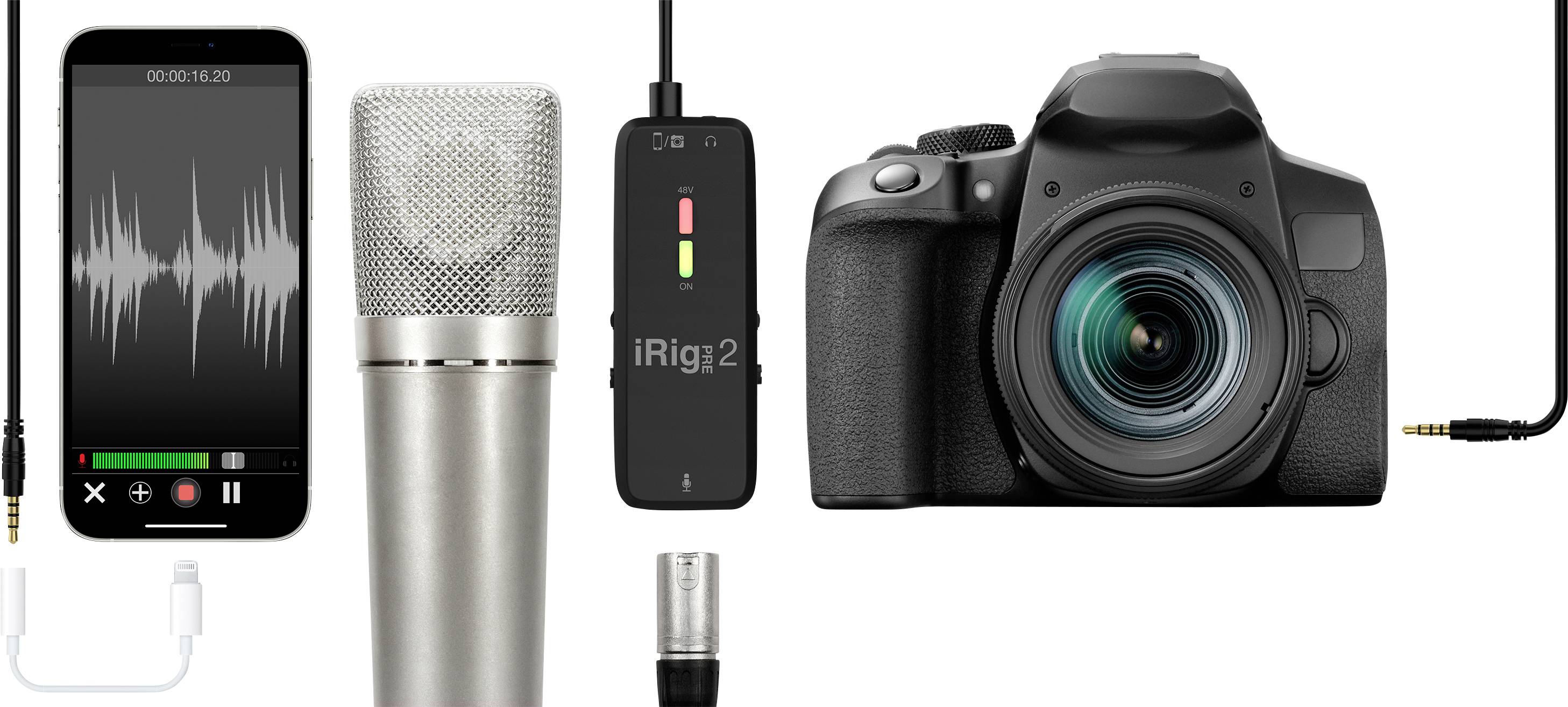 IK Multimedia iRig Pre 2 Micro-cravate Micro pour téléphone portable Type de transmission (détails):filaire audio 2.0 (jack 3,5