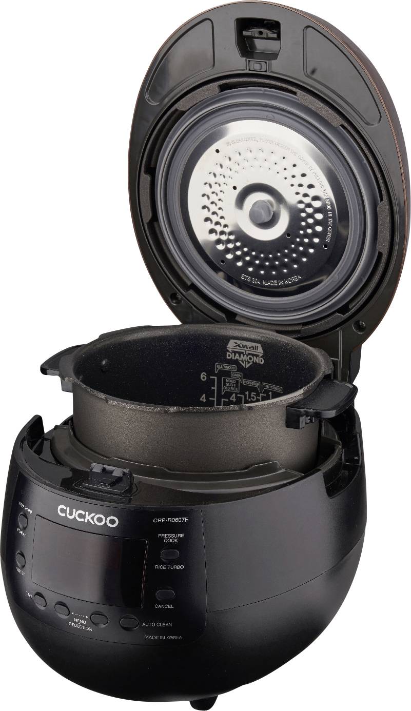Cuckoo CRP-R0607F Cuiseur à riz noir, marron rouille avec fonction de cuisson-vapeur