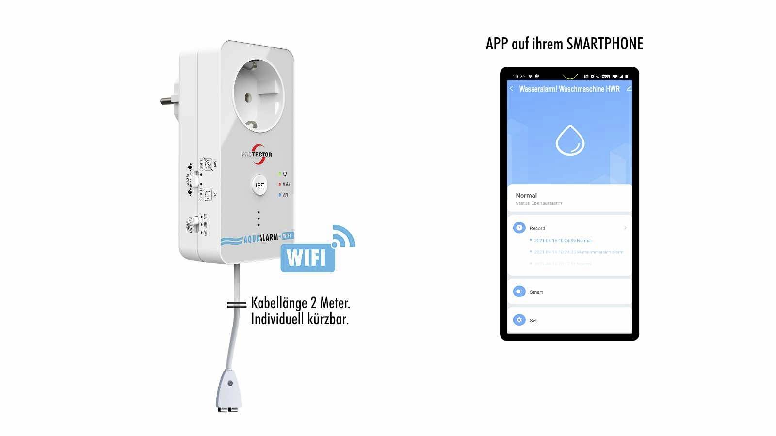 Détecteur d'eau avec transmission d'alarme en WiFi Protector 15021 avec capteur externe sur secteur
